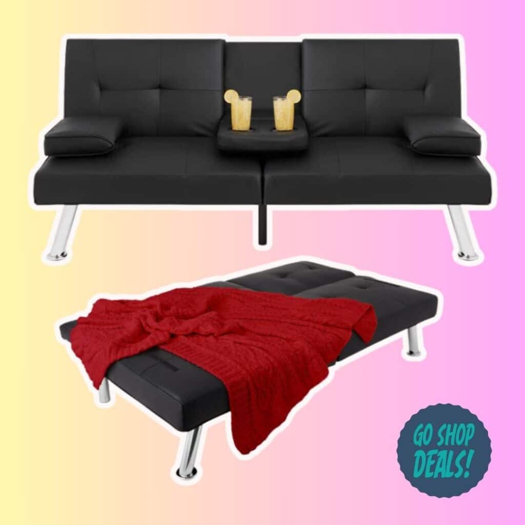 Faux Leather Futon with Cupholders