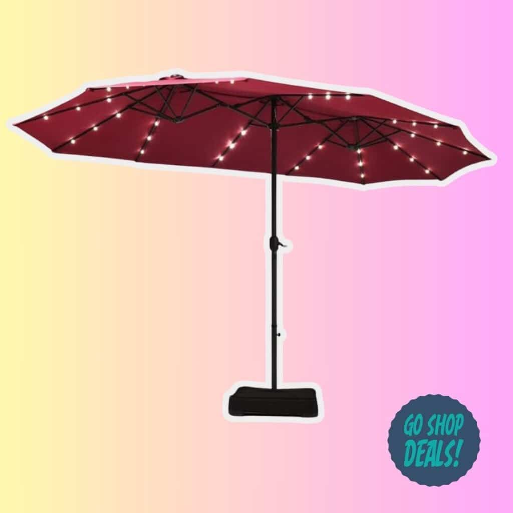 15' Solar LED Double Patio Umbrella with Crank